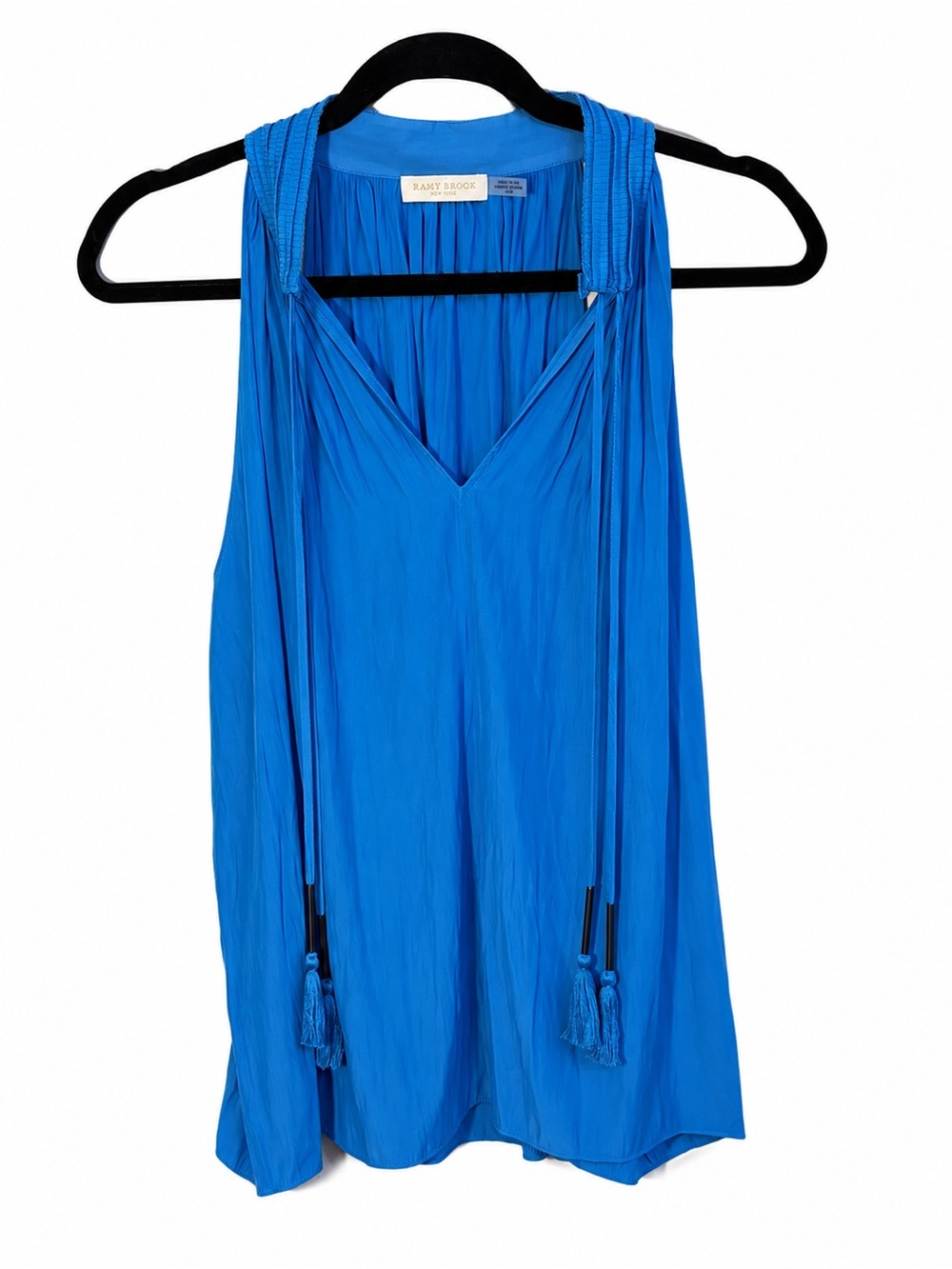 Ramy Brook V-Neck Tank Top Blouse Tassels Blue Size M